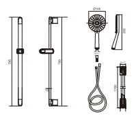 Bản vẽ kỹ thuật Bộ thanh trượt dây bát sen tắm Roca Mirage Z5B0304C0N