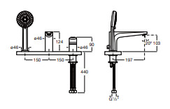 Bản vẽ kỹ thuật Sen bồn tắm gắn bồn Roca Atlas A5A9890C0N