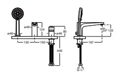 Bản vẽ kỹ thuật Sen bồn tắm gắn bồn Roca Atlas A5A9890C0N