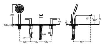 Bản vẽ kỹ thuật Sen bồn tắm gắn bồn Roca L90 A5A0901C00
