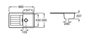 Bản vẽ kỹ thuật Chậu rửa bát 1 hố có bàn Roca Oslo A880120940