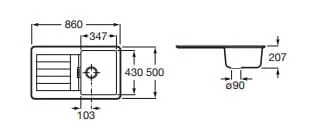 Bản vẽ kỹ thuật Chậu rửa bát 1 hố có bàn Roca Oslo A880120940