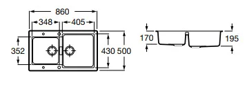 Bản vẽ kỹ thuật Chậu rửa bát 2 hố Roca Oslo A880160940