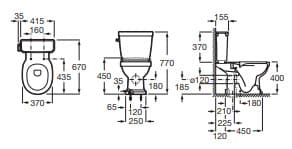 Bản vẽ kỹ thuật Bồn cầu 2 Khối nắp rơi êm Roca Carmen A3420A7560