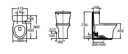 Bản vẽ kỹ thuật bồn Cầu 1 Khối nắp rơi êm ROCA Georgia A3490R800C