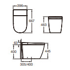 Bản vẽ kỹ thuật Bồn cầu đặt sàn điện tử ROCA Ona A803136003 ( AC220V)
