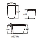 Bản vẽ kỹ thuật Bồn cầu đặt sàn điện tử ROCA Ona A803136003 ( AC220V)