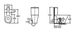 Bản vẽ kỹ thuật Bồn cầu 2 Khối nắp rơi êm Roca The Gap A3420NA00C