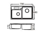 Bản vẽ kỹ thuật Chậu rửa bát 2 hố lệch Roca Z87N120810