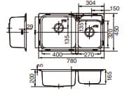 Bản vẽ kỹ thuật Chậu rửa bát 2 hố Roca Z87N120830