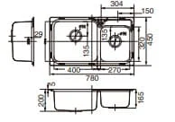 Bản vẽ kỹ thuật Chậu rửa bát 2 hố Roca Z87N120830