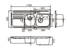 Bản vẽ kỹ thuật Chậu rửa bát 2 hố 1 bàn Roca Z87N161160