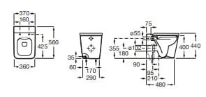 Bản vẽ kỹ thuật thân bồn cầu đặt sàn Roca Inspira A347537620