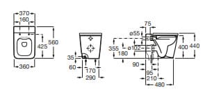 Bản vẽ kỹ thuật thân bồn cầu đặt sàn Roca Inspira A347537650