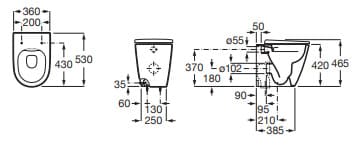 Bản vẽ kỹ thuật Thân bồn cầu đặt sàn Roca Ona A347687000