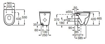 Bản vẽ kỹ thuật Thân bồn cầu đặt sàn Roca Ona A347687000