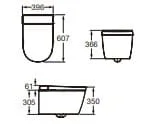 Bản vẽ kỹ thuật Thân bồn cầu treo tường nắp điện tử Roca Ona A80313F003