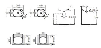 Bản vẽ kỹ thuật Chậu lavabo nửa âm bàn Beyond Roca A3270B6620