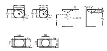 Bản vẽ kỹ thuật Chậu lavabo nửa âm bàn Beyond Roca A3270B6650