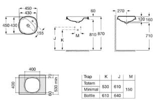 Bản vẽ kỹ thuật Chậu lavabo nửa âm bàn Beyond Roca A3270B7660