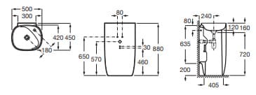 Bản vẽ kỹ thuật Chậu đứng tự do Roca Beyond A3270B0630