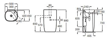 Bản vẽ kỹ thuật Chậu đứng tự do Roca Beyond A3270B0650