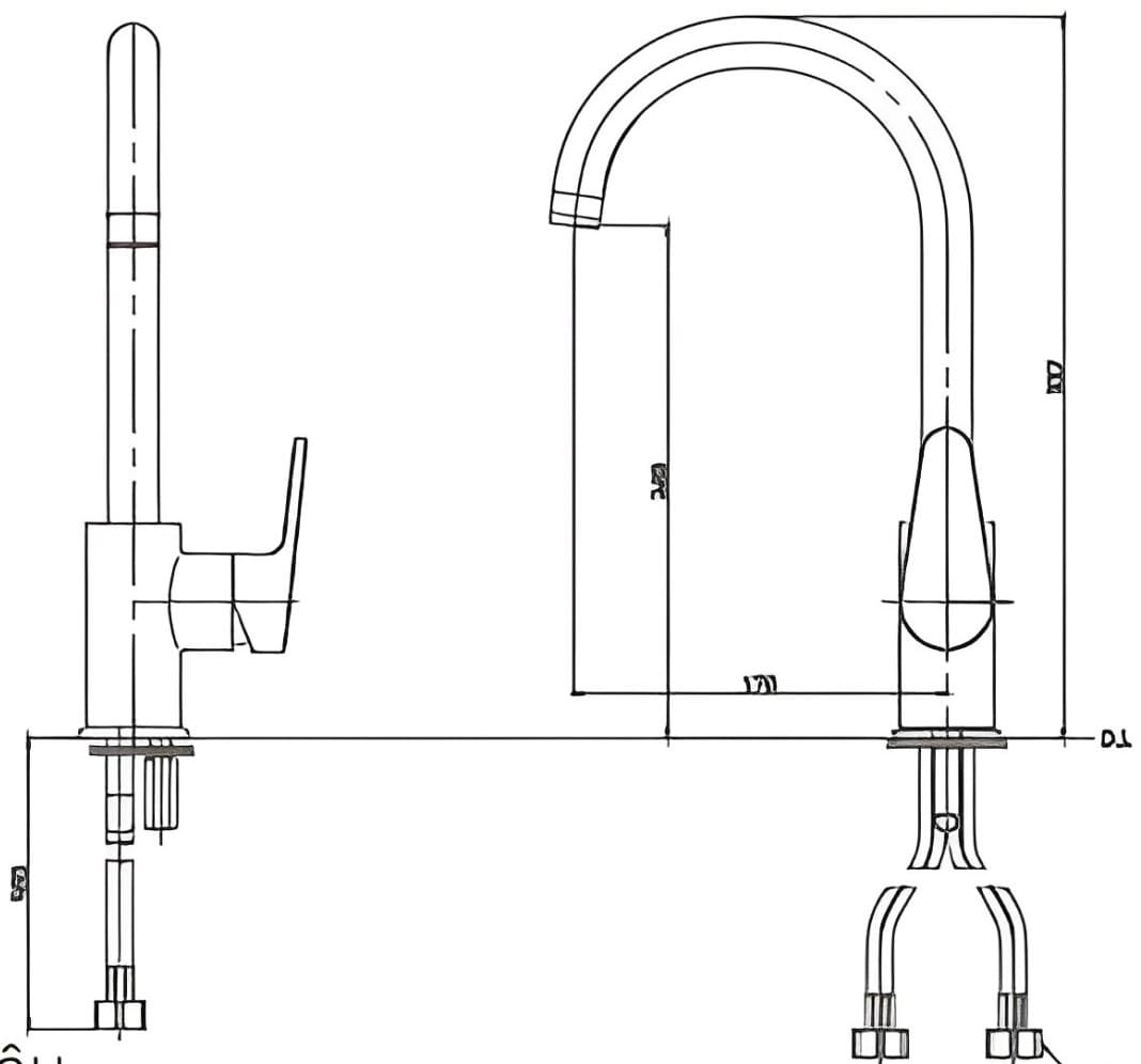 Hình ảnh: Bản vẽ Vòi chậu rửa bát nóng lạnh Mirolin MK506