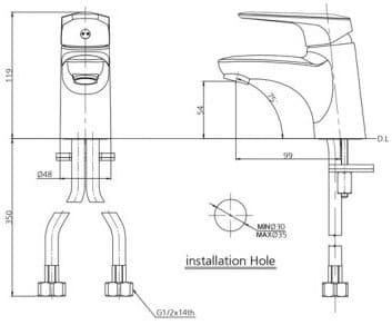 Bản vẽ vòi rửa mặt nóng lạnh Mirolin MK501
