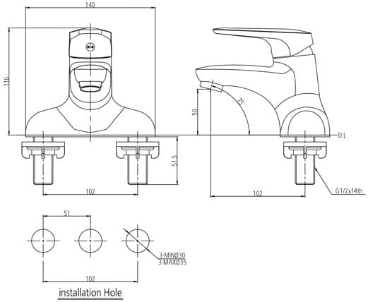 Bản vẽ vòi rửa mặt nóng lạnh Mirolin MK502
