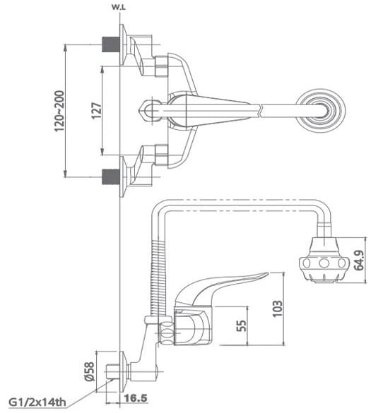 Bản vẽ kỹ thuật Vòi rửa bát nóng lạnh Mirolin MK503