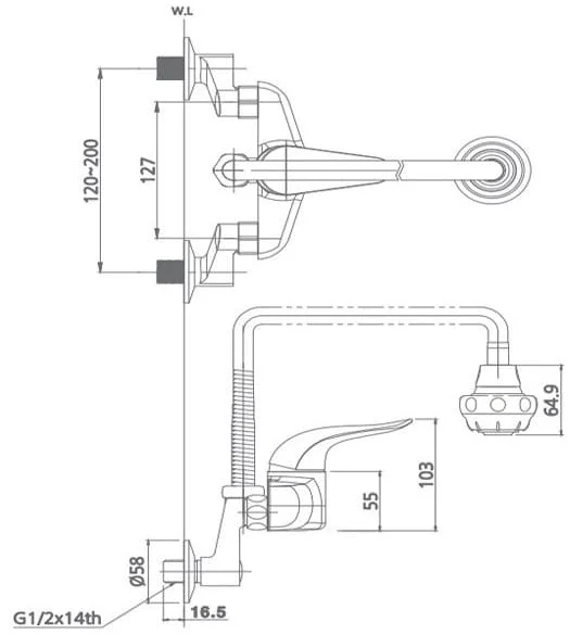 Bản vẽ kỹ thuật Vòi rửa bát nóng lạnh Mirolin MK503
