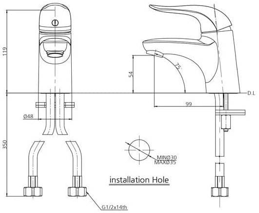 Bản vẽ vòi rửa mặt nóng lạnh Mirolin MK551
