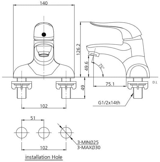 Bản vẽ vòi rửa mặt nóng lạnh Mirolin MK552