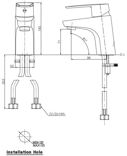 Bản vẽ vòi rửa mặt nóng lạnh Mirolin MK601