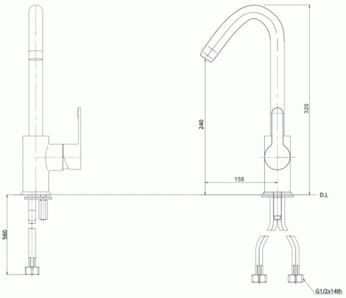 Bản vẽ vòi rửa bát nóng lạnh gắn chậu Mirolin MK705