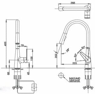 Bản vẽ Vòi chậu rửa chén bát nóng lạnh Mirolin MK605