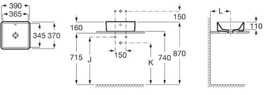 Bản vẽ kỹ thuật Chậu lavabo dương bàn đá Tây Ban Nha The Gap Roca A3270ML000
