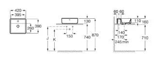 Bản vẽ kỹ thuật Chậu lavabo dương bàn đá Tây Ban Nha The Gap Roca A3270MM000