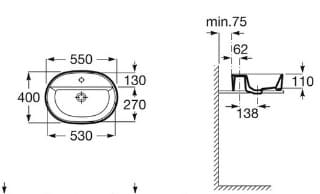 Bản vẽ kỹ thuật chậu lavabo dương bàn đá Tây Ban Nha The Gap Roca A3270Y0000