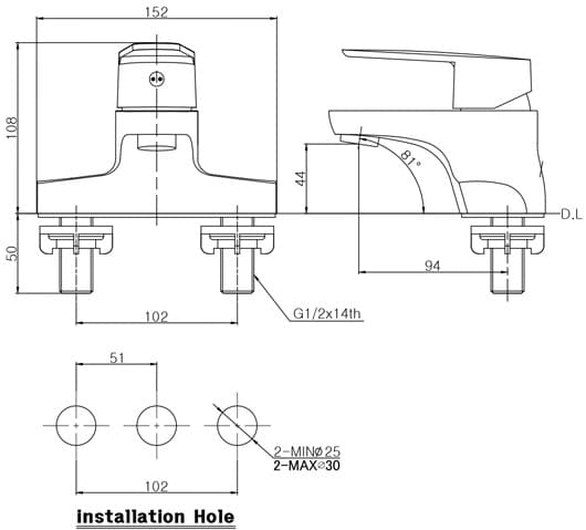 Bản vẽ vòi rửa mặt nóng lạnh Mirolin MK602
