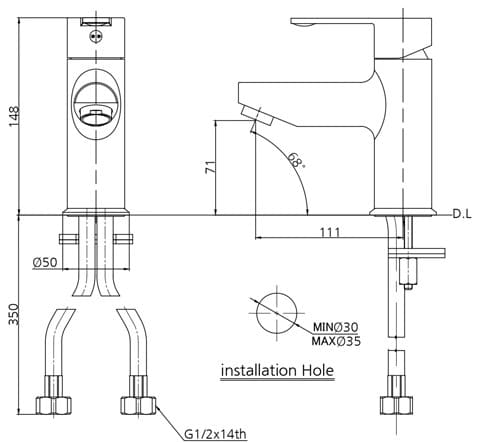 Hình ảnh: Bản vẽ vòi rửa mặt nóng lạnh Mirolin MK701