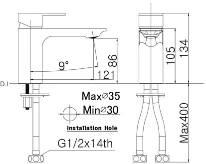 Bản vẽ vòi rửa mặt nóng lạnh Mirolin MK801C