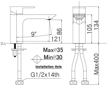Bản vẽ vòi rửa mặt nóng lạnh Mirolin MK801G