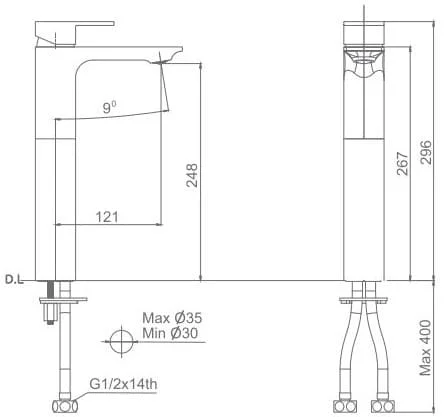 Bản vẽ vòi rửa mặt nóng lạnh Mirolin MK801HB
