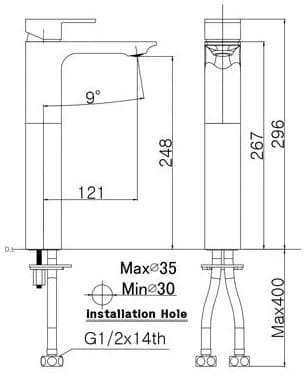 Bản vẽ vòi rửa mặt nóng lạnh Mirolin MK801HC