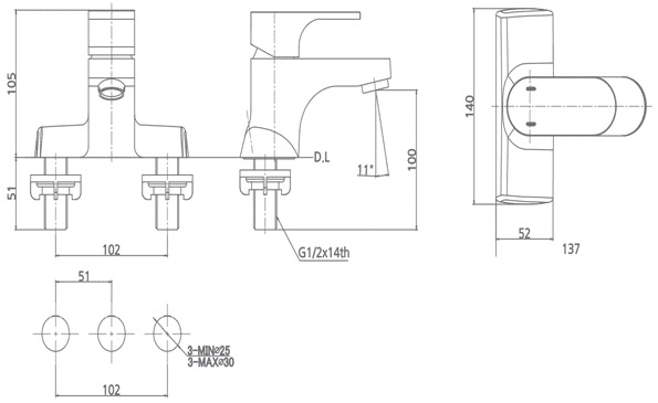 Bản vẽ vòi rửa mặt nóng lạnh Mirolin MK902