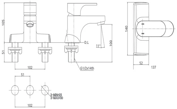 Bản vẽ vòi rửa mặt nóng lạnh Mirolin MK902