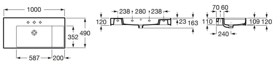 Bản vẽ kỹ thuật chậu lavabo dương bàn Tây Ban Nha Inspira Roca A32752A660