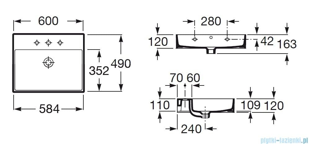 Bản vẽ kỹ thuật chậu lavabo dương bàn Tây Ban Nha Inspira Roca A32752C660