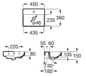 Bản vẽ kỹ thuật chậu lavabo dương bàn Tây Ban Nha Ona Roca A327682000